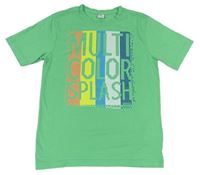 Zelené tričko s nápismi a pruhmi S. Oliver