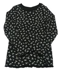 Čierne kvetované rebrované tričko Nutmeg