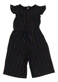 Černo-barevný pruhovaný třpytivý slavnostní culottes overal Primark