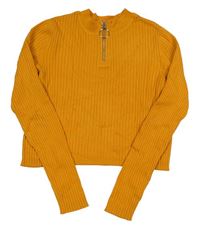 Okrový rebrovaný crop sveter so zipsom H&M