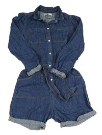 Modrý riflový kraťasový košilový overal s páskem Denim Co.