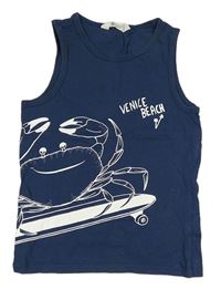 Tmavomodré tielko s krabem na skateboardu H&M