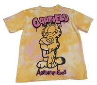 Oranžovo-růžové batikované tričko s Garfieldem H&M