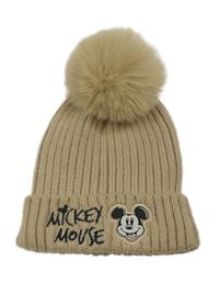 Písková žebrovaná pletená čepice s Mickeym a bambulí Primark