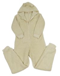Béžová chlupatá kombinéza s kapucí Zeeman