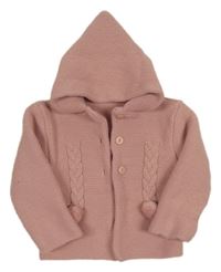 Staroružový prepínaci sveter s bambulemi a kapucňou