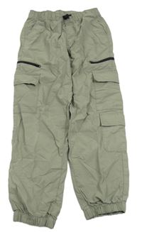 Zelenošedé plátěné cargo cuff kalhoty C&A