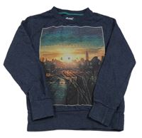 Tmavomodrá melírovaná mikina s mrakodrapy zn. Rebel