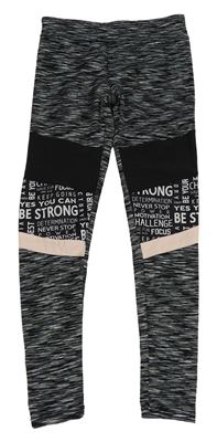 Černo-šedé melírované sportovní legíny s nápisy Primark