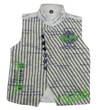 Bílo-šedá pruhovaná vesta s nápisy