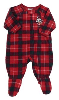 Červeno-čierno-biely kockovaný fleecový overal s Mickeym Disney