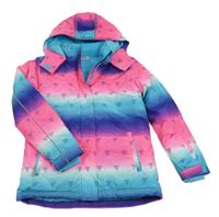 Neónově ružovo-modro-fialová vzorovaná šušťáková lyžiarska bunda s kapucňou Yigga