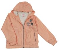 Meruňková šusťáková jarní bunda s hvězdami a kapucí