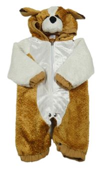 Kockovaným - Bielo-hnedá podšitá kombinéza s kapucí - pes