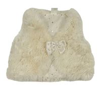 Krémová kožušinová podšitá vesta s mašlou H&M