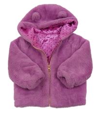 Fuchsiová kožešinová zateplená bunda s kapucí Nutmeg