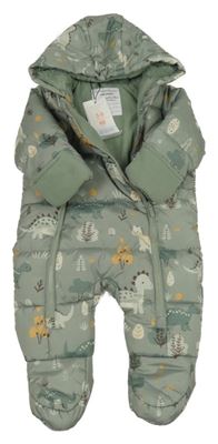 Nové - Zelená šušťáková zimná kombinéza s dinosaurami a kapucňou Primark