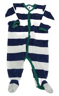 Tmavomodro-biely pruhovaný zamatový overal Petit Bateau