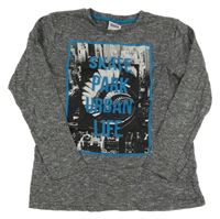 Černo-bílé melírované triko s potiskem a nápisem Yigga