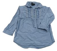 Modrá tunika riflového vzhledu s volánikmi a čipkou H&M