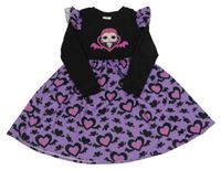 Čierno-fialové šaty s L.O.L. Surprise a srdiečkami PatPat