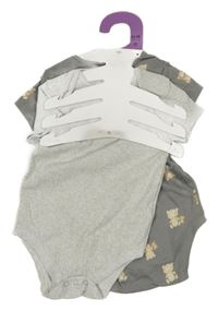 Nové - 2x body - světlešedé melírované žebrované + tmavošedé s medvědy Primark