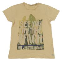 Béžové tričko s listami a nápisom Scotch&Soda