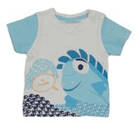 Bielo-svetlomodré tričko s rybou Ergee