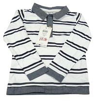 Nové - Bílo-tmavomodré pruhované polo triko Name it
