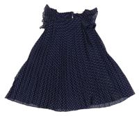 Tmavomodré puntíkaté šifonové plisované šaty H&M