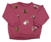 Vínová mikina so srdíčky z překlápěcích flitrů F&F