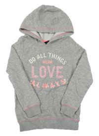 Sivá melírovaná mikina s nápisom a kapucňou George