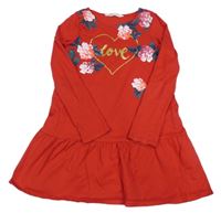 Červené bavlnené šaty s kvetinami H&M