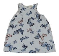Světlemodro-biele pruhované bavlnené šaty s motýly a volánikmi H&M