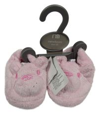 Nové - Růžové chlupaté capáčky s medvědem Mothercare vel. 16