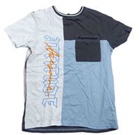 Tmavošedo-modro-biele tričko s nápisom a vreckom George