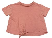 Svetloružové crop tričko s uzlom Zara