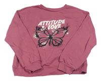 Starorůžová mikina s nápisem a motýlkem Primark