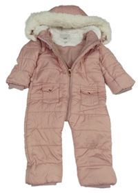 Světlerůžová šusťáková zimní kombinéza s kapami a kapucí River Island