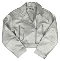 Stříbrný koženkový crop křívák Zara