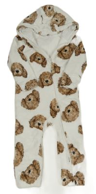 Bílá plyšová podšitá kombinéza s pejsky a kapucí F&F