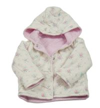 Bílá květovaná propínací zateplená oboustranná mikina s kapucí Nutmeg