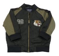 Černo-khaki šusťáková zateplená bunda s tygrem Next