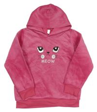 Ružová plyšová mikina s mačkou a kapucňou