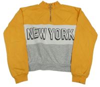 Žlto-sivá crop mikina s nápisom H&M