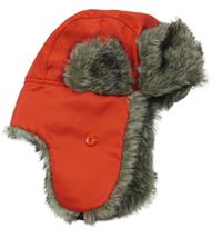 Červená šusťáková zateplená beranice s kožešinou 