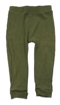 Khaki rebrované ľahké tepláky Tu