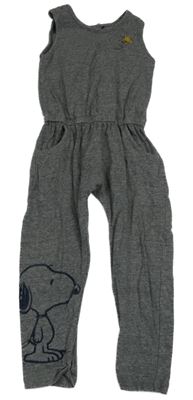 Sivý melírovaný bavlnený nohavicový overal so Snoopym