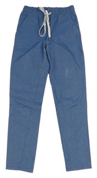 Modré elastické nohavice