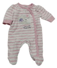 Bílo-růžový pruhovaný sametový overal s liškou C&A